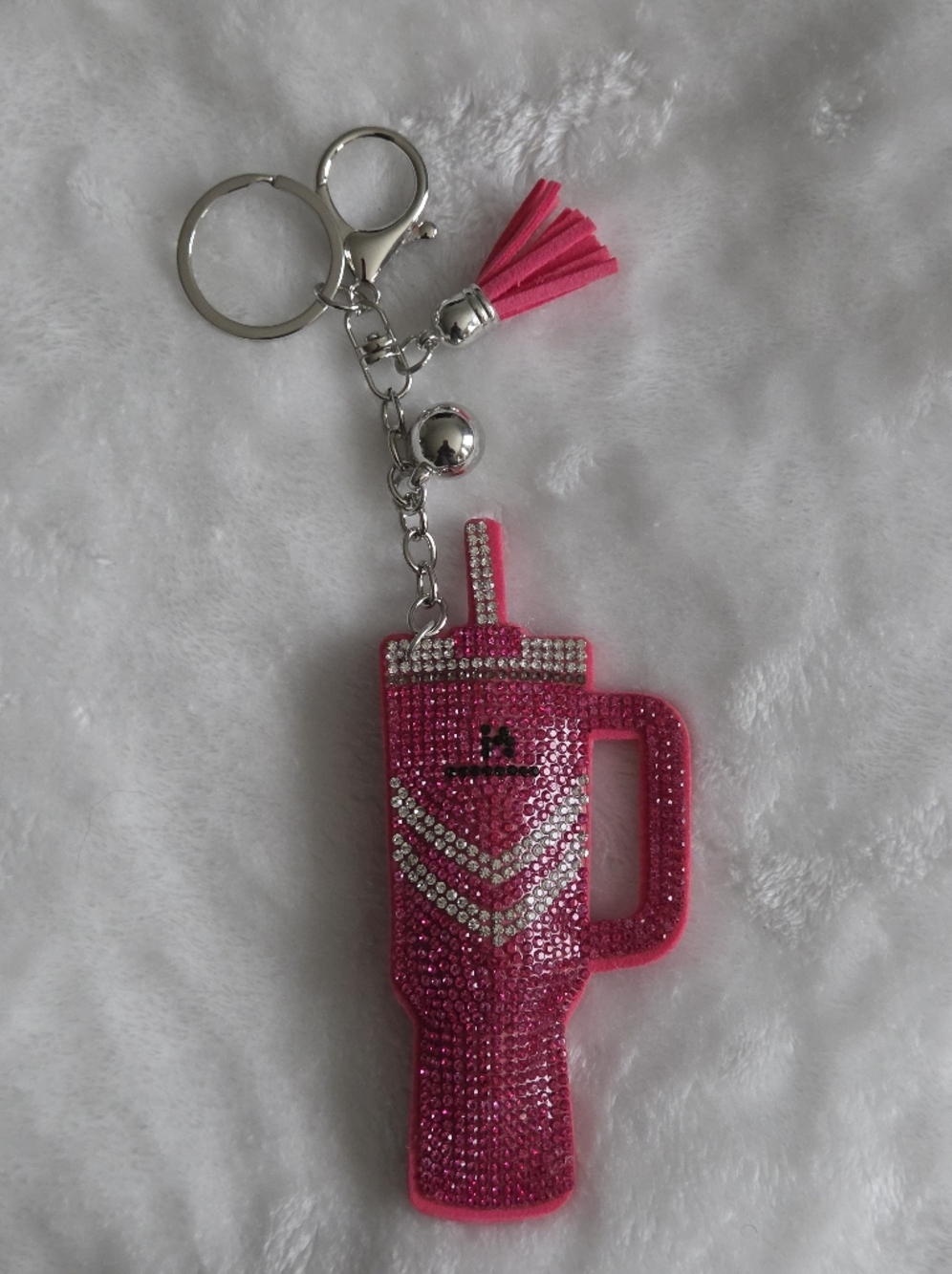 Rhinestone Pink Water Bottle Keychain Stanley Bag Charm